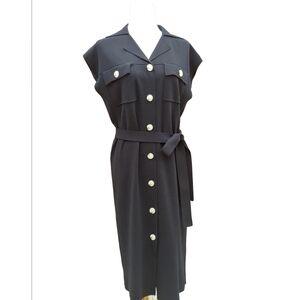 Elie Tahari Midi Black Knit Shirt Dress with Tie Front Women's size Medium NWT